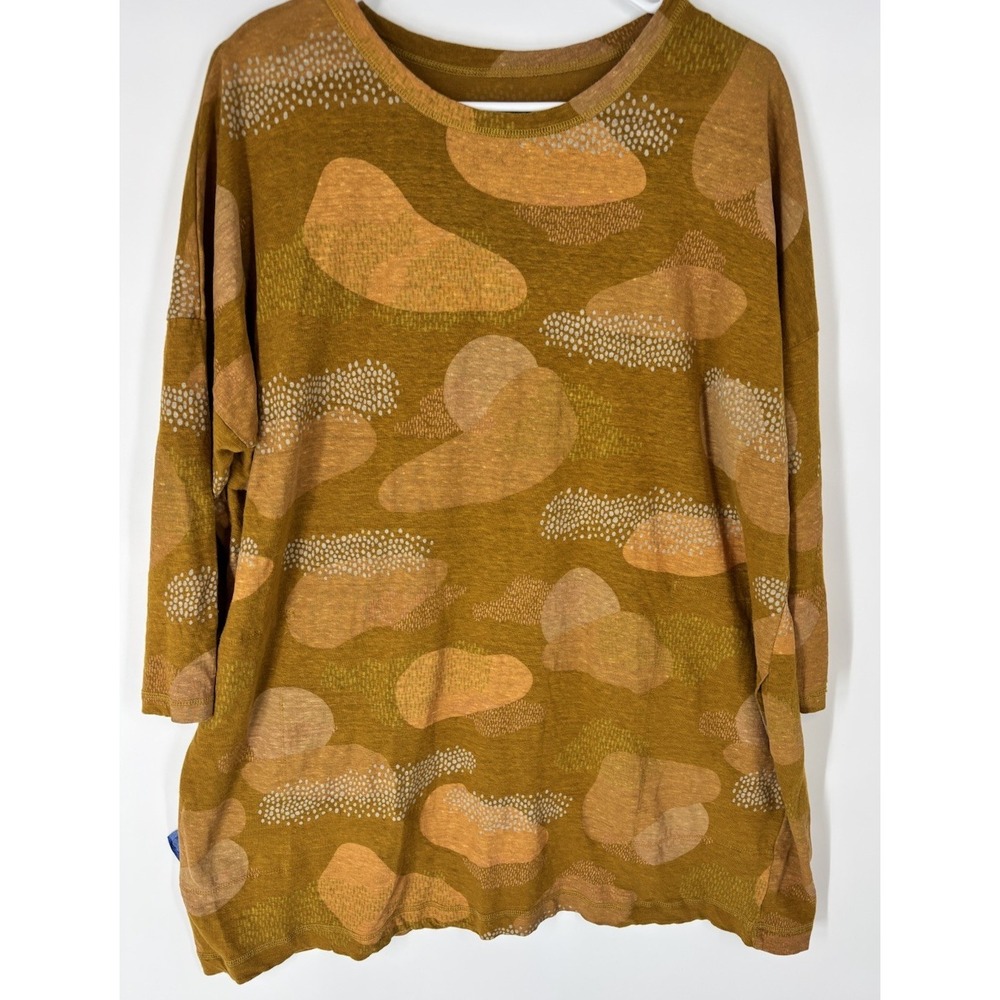 Gudrun Sjoden Linen Relaxed Abstract Print Tunic L Mustard Yellow Pockets Lagom